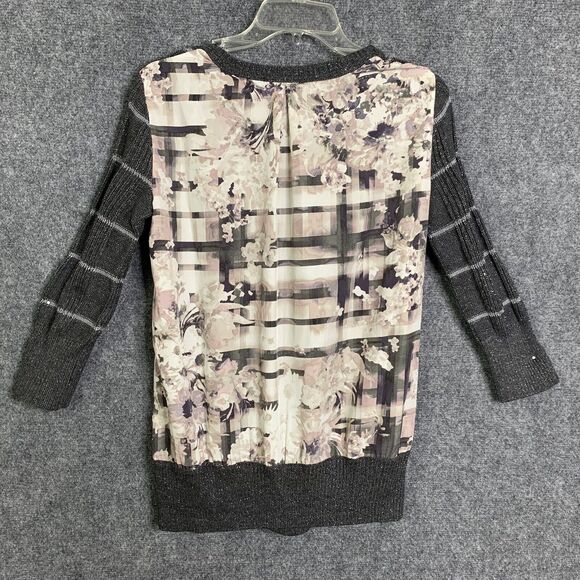Simply Vera Wang Sweater Top Women Size XS Knit Front Silky Back Gray White - Picture 10 of 16